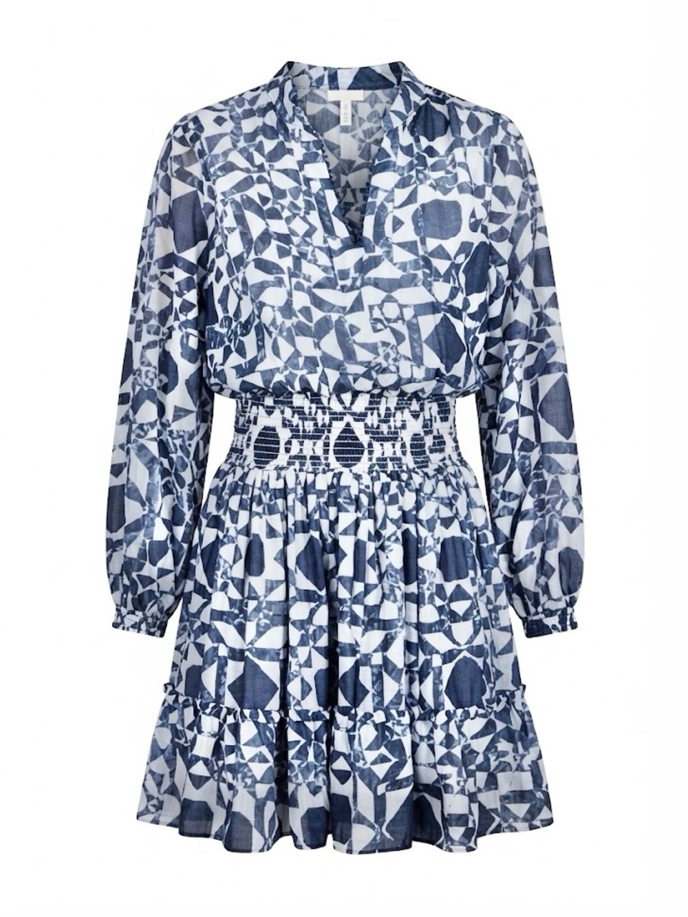 Anthropologie Shoshanna Smocked Waist Geometric Print Tiered Mini Dress NWT 10